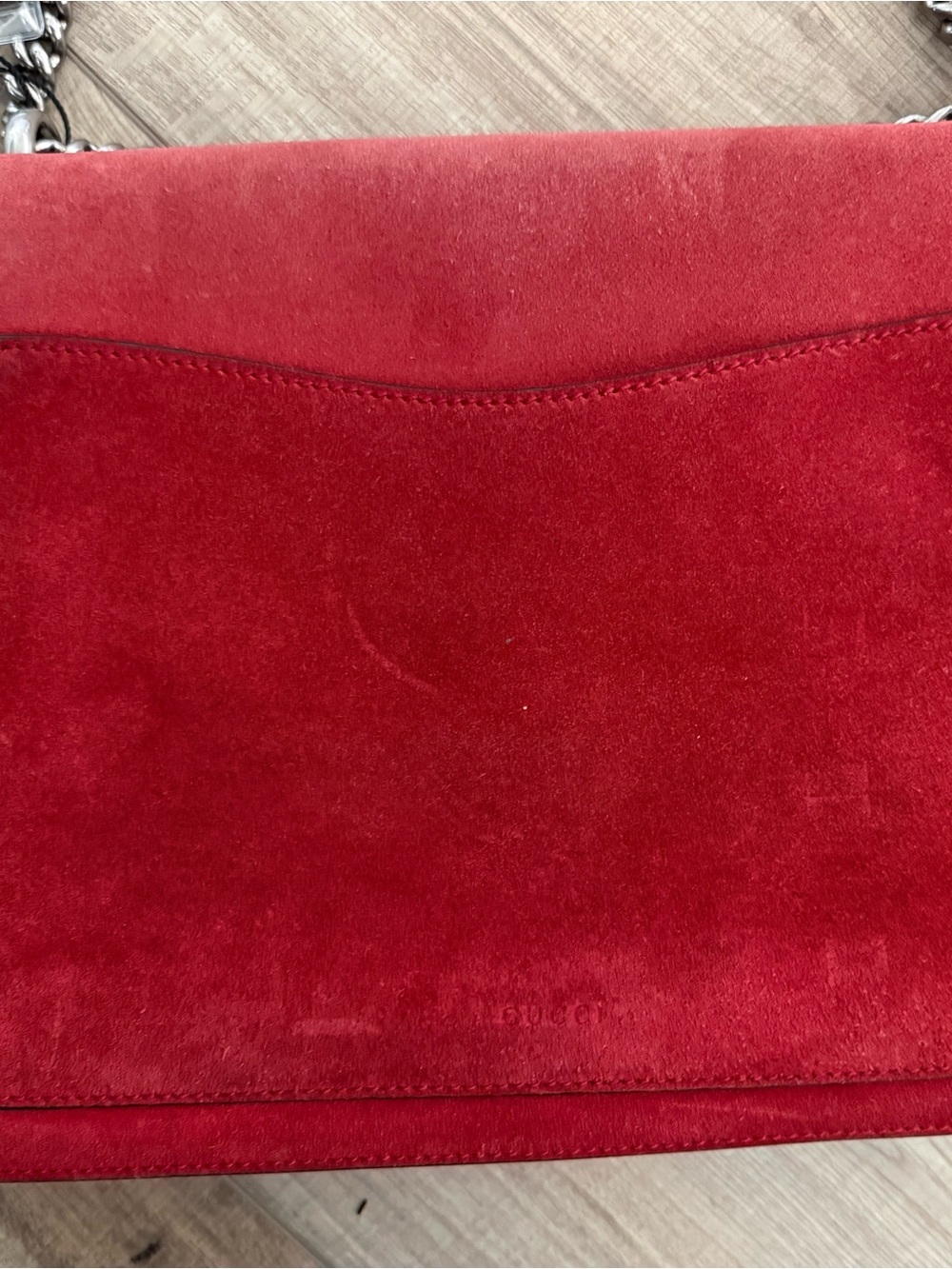 Women's Red Suede Shoulder Bag with Chain Strap - Picture 7 of 16